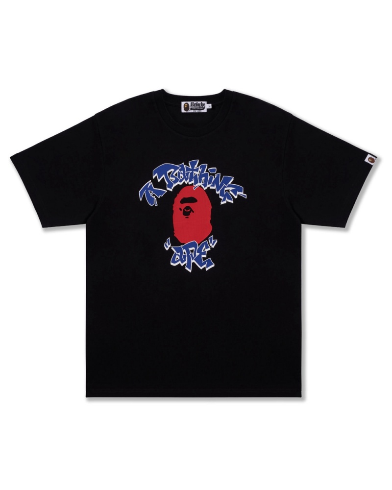 T Shirts Bape Graffiti College Noir Homme | DBS-32667595